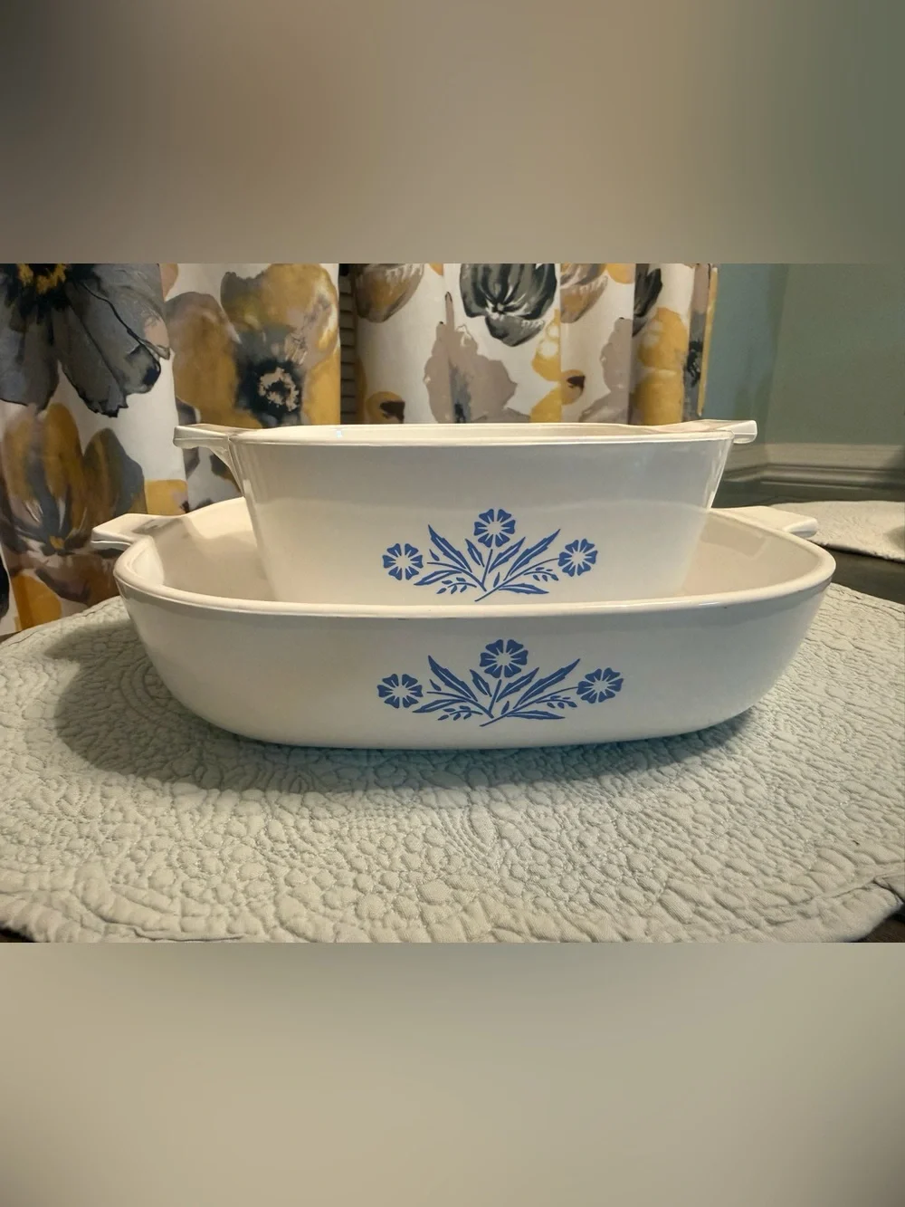 Vintage Pyrex Corningware Blue Floral Stoneware Baking Dishes Set of 2